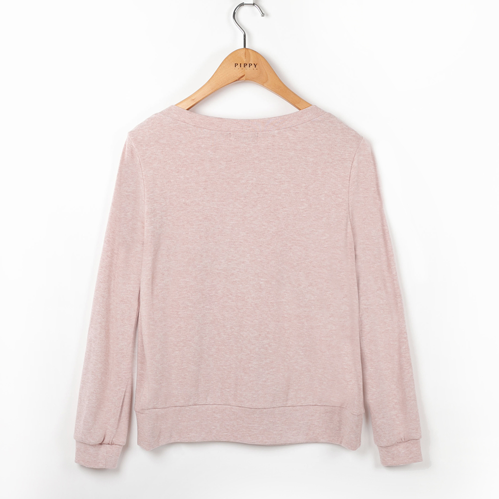 PIPPY百搭彈性一字領長袖上衣 粉