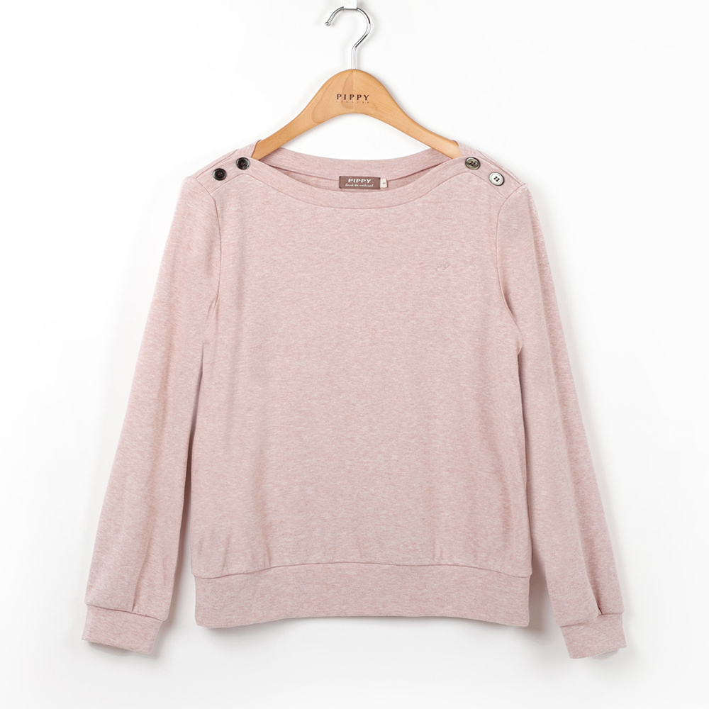 PIPPY百搭彈性一字領長袖上衣 粉