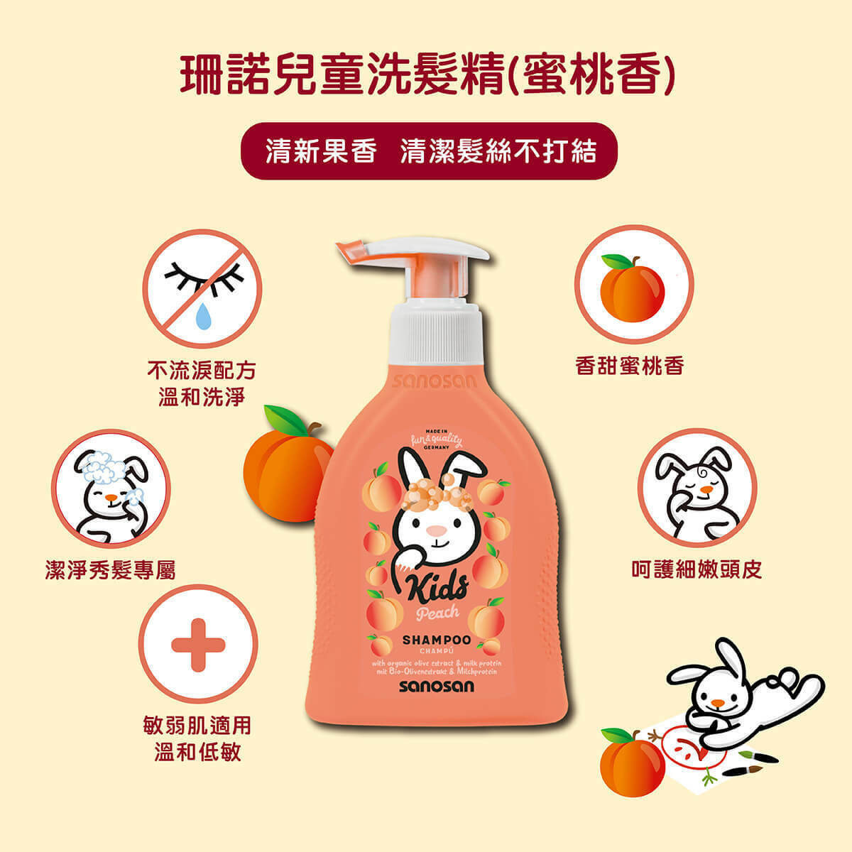 3歲以上的兒童,活動力增加,推薦使用專為兒童設計的肌膚護理產品。珊諾兒童系列-洗髮精,能深層潔淨,同時溫和呵護,敏弱肌適用