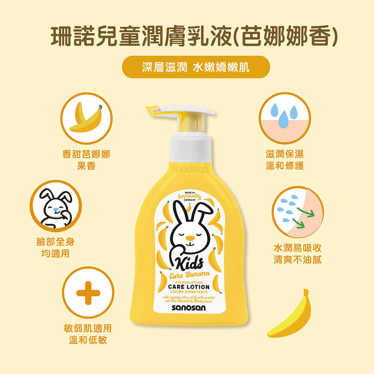 3歲以上的兒童肌膚逐步建構中，推薦使用專為兒童設計的肌膚護理產品。珊諾兒童乳液，臉部身體均適用，不黏膩不油膩，不只冬天，一年四季都好用，敏弱肌適用