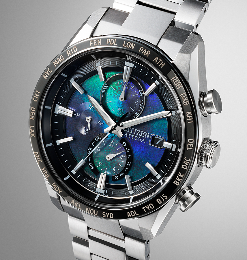萬年鐘錶 - Citizen 星辰錶   ATTESA系列  貝殼藍面鈦金屬電波對時男錶 AT8188-64L 錶徑42MM