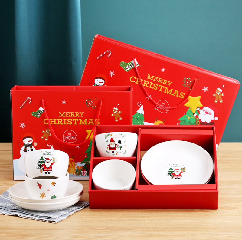 聖誕節禮物陶瓷餐具套裝2碗2盤 XS1378
