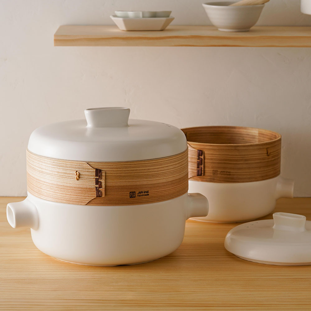 JIA品家】蒸鍋蒸籠-經典版套組24cm 耐火土燉鍋+柳杉木赤陶蒸籠盤