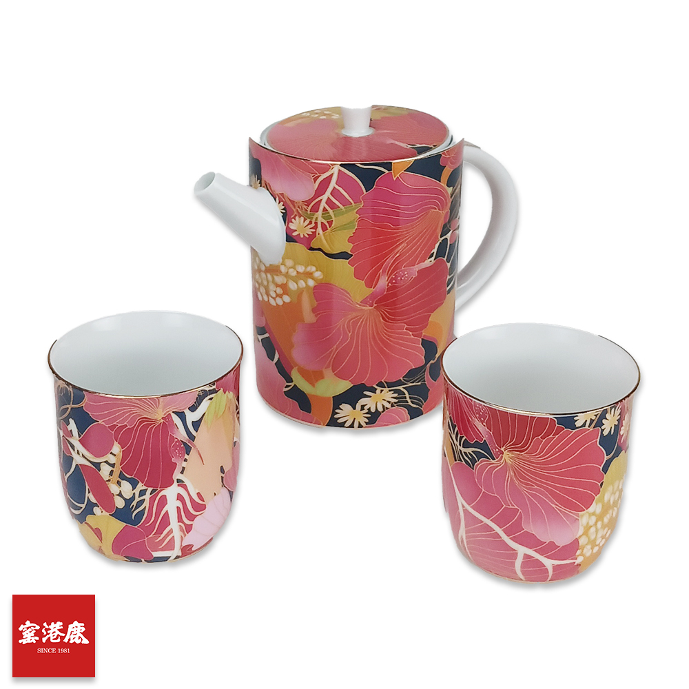 一壺兩杯 繁花韻3入禮盒套裝-附不銹鋼過濾網