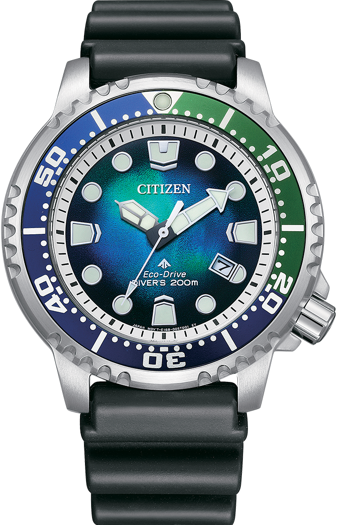 萬年鐘錶 - Citizen 星辰錶 UNITE with BLUE  夏日貝殼藍錶面光動能橡膠錶帶潛水男錶  BN0166-01L  錶徑44MM