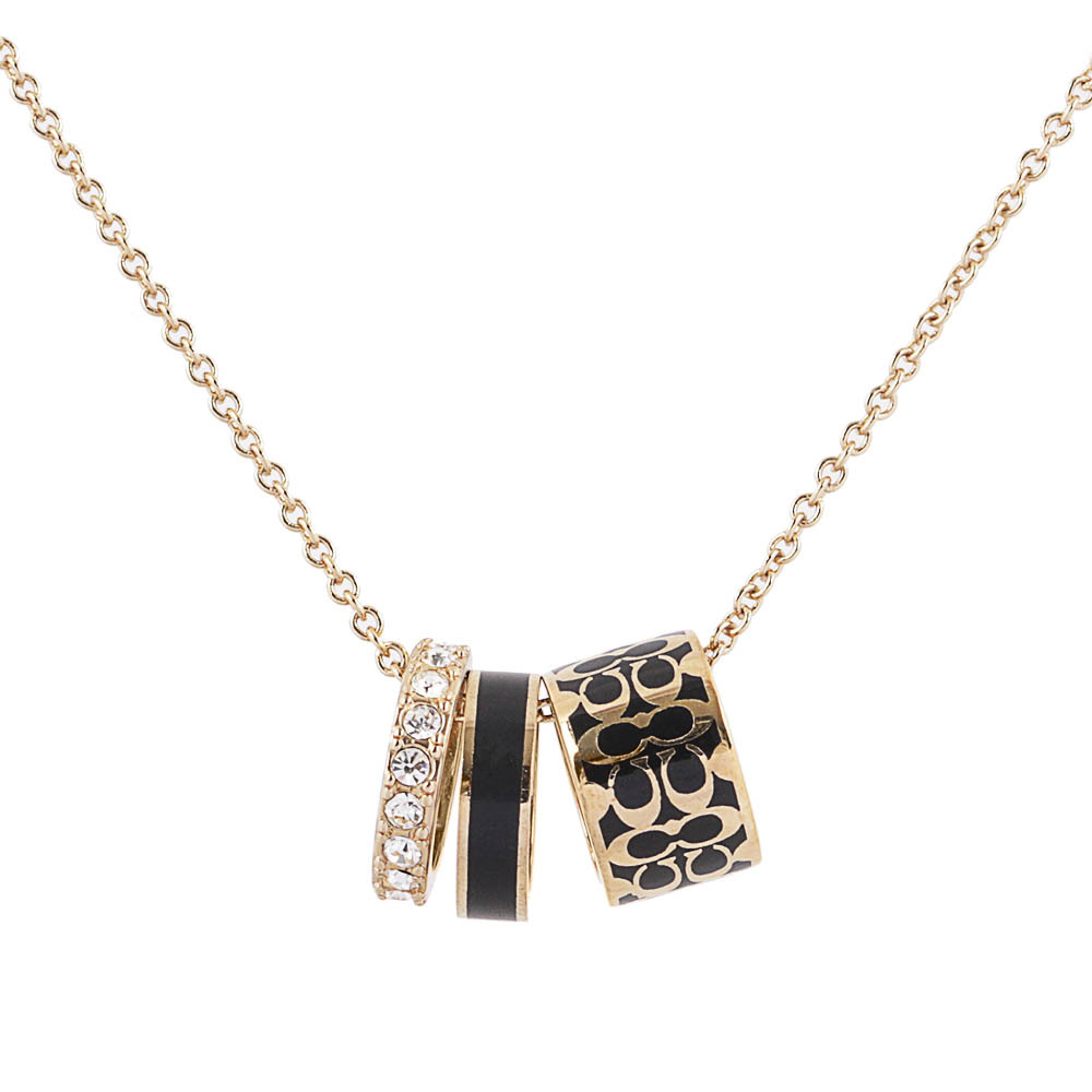 【COACH】Logo版滿/琺瑯/玻璃水鑽三圓環項鍊