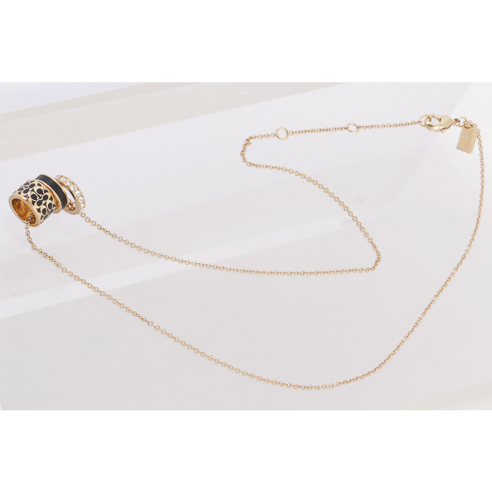 【COACH】Logo版滿/琺瑯/玻璃水鑽三圓環項鍊(金色/黑色) C9446 GDBK