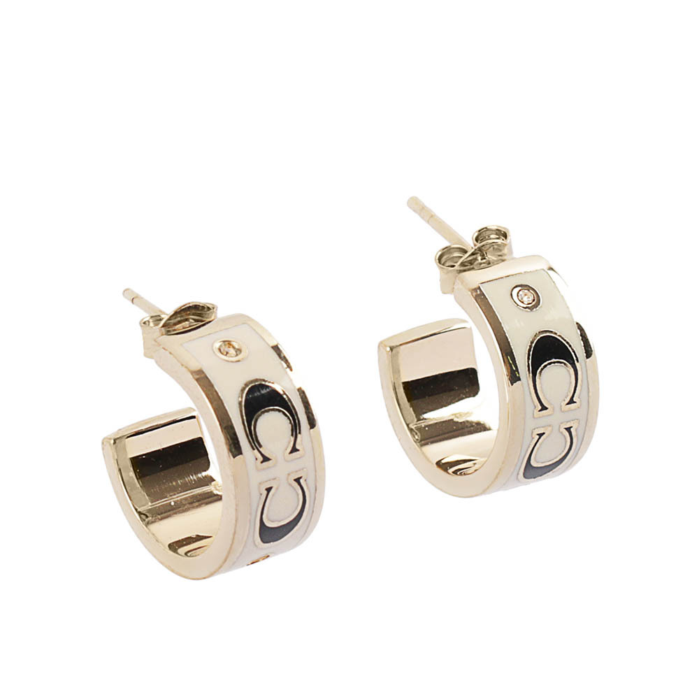 【COACH 】CC Logo 琺瑯及玻璃水鑽環狀耳環