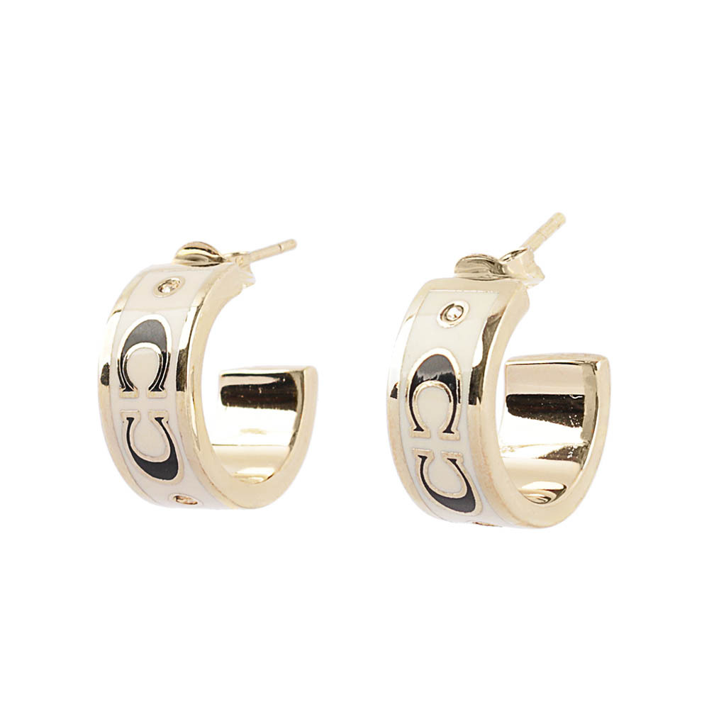 【COACH 】CC Logo 琺瑯及玻璃水鑽環狀耳環(金色/白色) CI903 GDWT