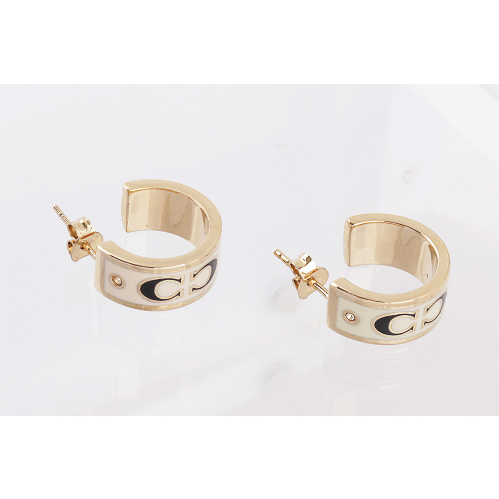 【COACH 】CC Logo 琺瑯及玻璃水鑽環狀耳環(金色/白色) CI903 GDWT