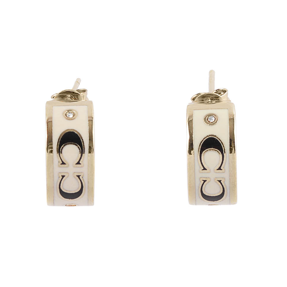 【COACH 】CC Logo 琺瑯及玻璃水鑽環狀耳環(金色/白色) CI903 GDWT