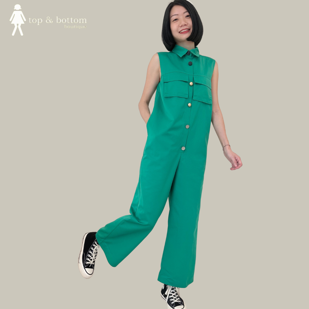 COLLARED POCKET LONG JUMPSUIT
