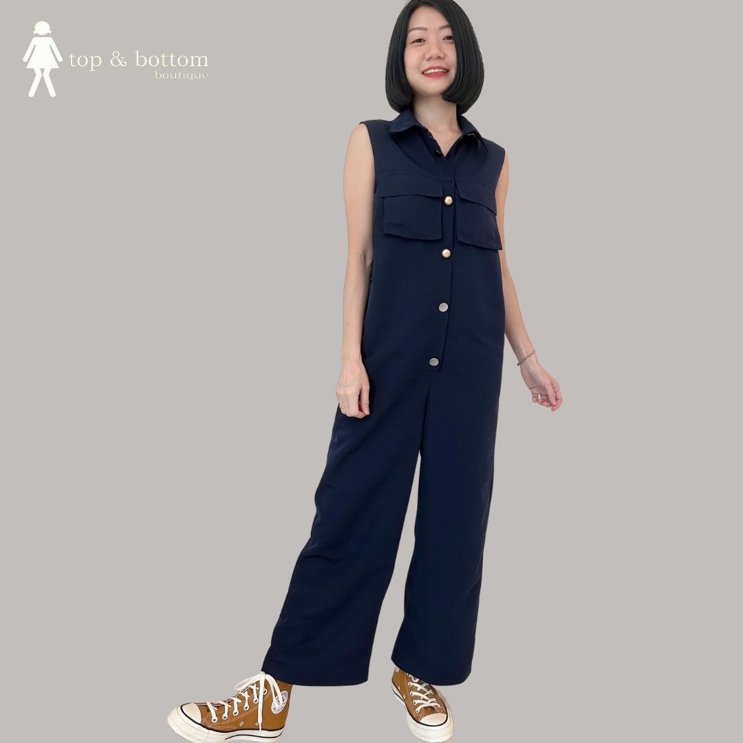 COLLARED POCKET LONG JUMPSUIT