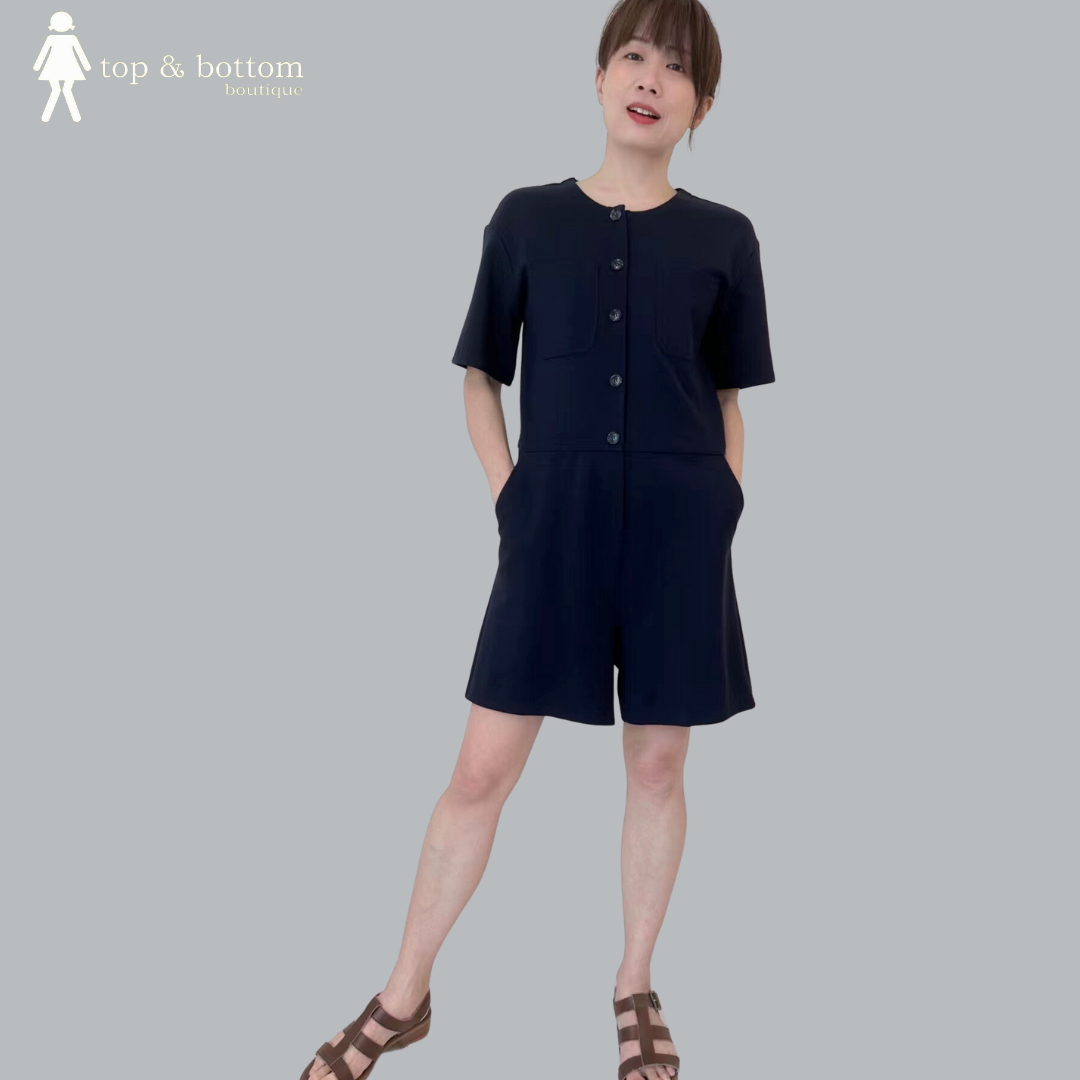 S/SLEEVE FRONT ZIP SHORT JUMPSUIT