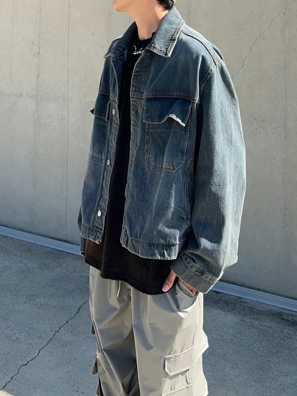 🇰🇷韓國 口袋 刷色 翻領 牛仔外套 夾克