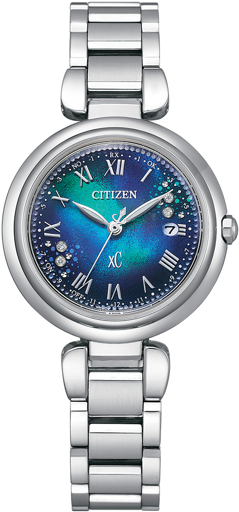 萬年鐘錶 - Citizen 星辰錶  XC 藍色錶盤光動能電波鈦金屬女錶  ES9460-61L  錶徑29MM
