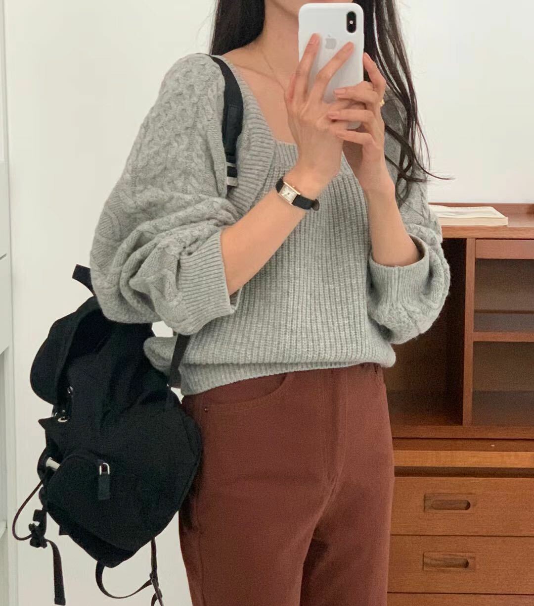 灰色扭紋冷衫 -M