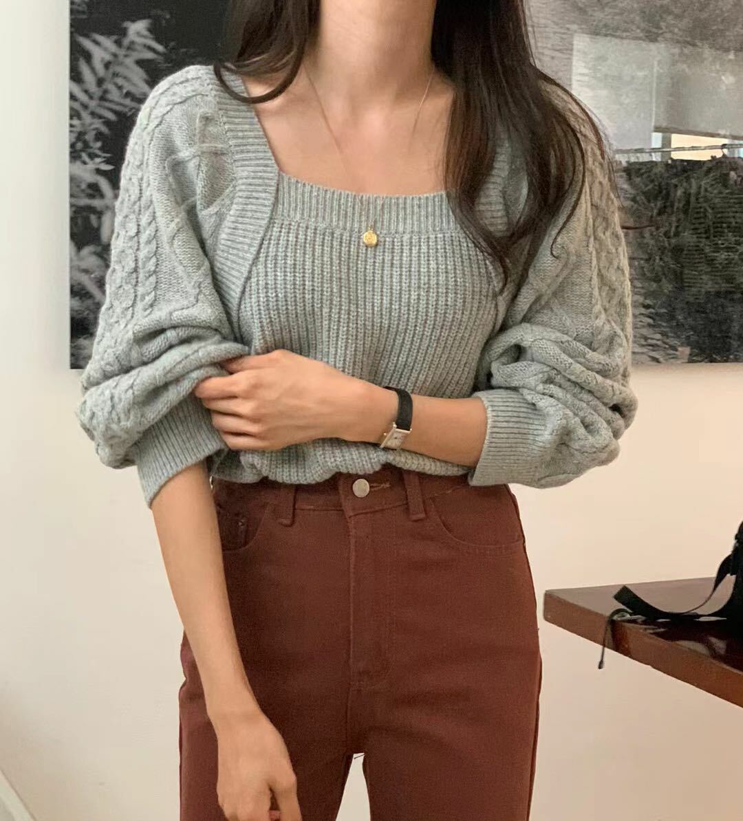 灰色扭紋冷衫 -M