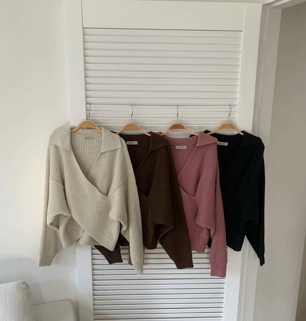 翻領交叉毛衣 -M