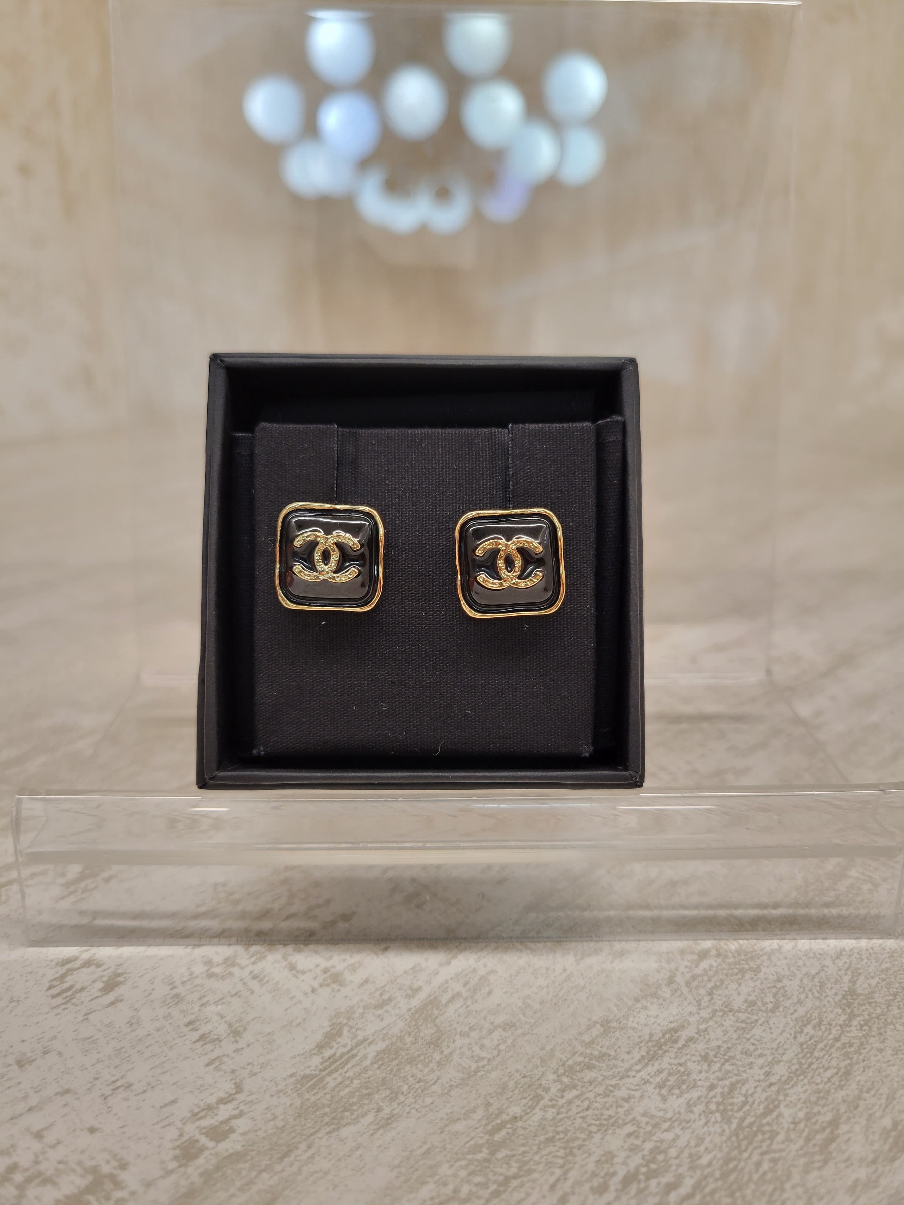 Chanel ABC253 Black square earrings 黑色方形耳環