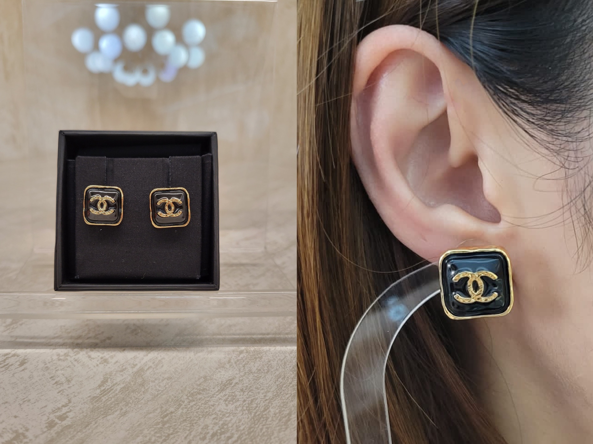 Chanel ABC253 Black square earrings 黑色方形耳環