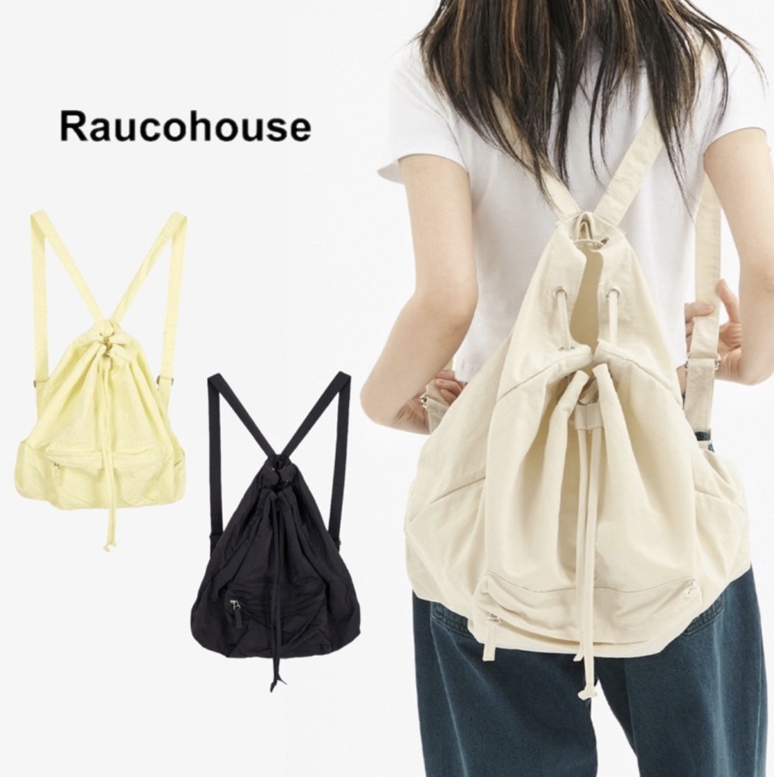 韓國 Raucohouse （SALE) City boy 戶外抽繩縮口鋪棉尼龍包 後背包 背包 尼龍