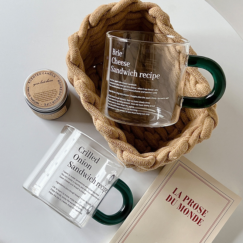 《2988》湖水藍把手字母玻璃咖啡杯600ML