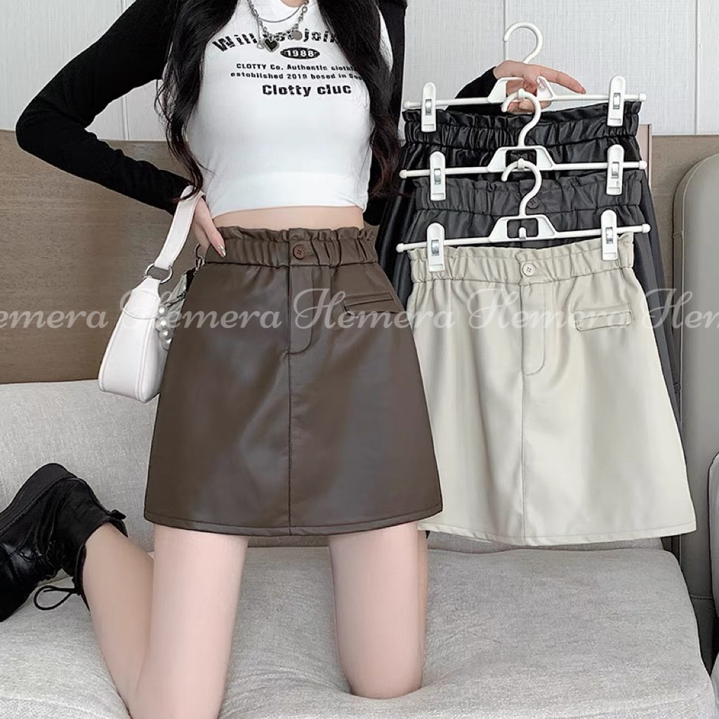 PT23S0932 仿皮RUFFLE腰裙褲