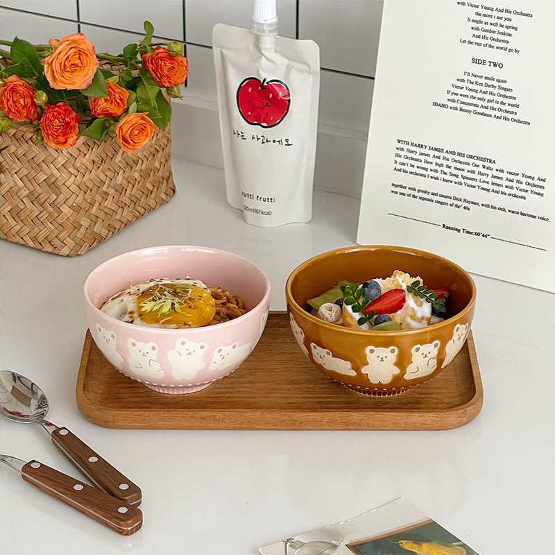 《2989》可愛浮雕陶瓷小熊飯碗