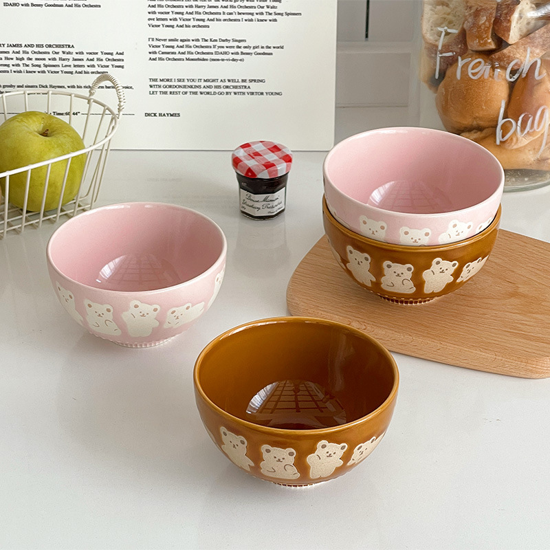 《2989》可愛浮雕陶瓷小熊飯碗