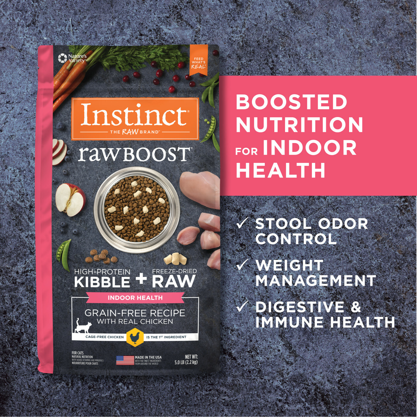 Instinct 本能 - 生肉無穀物雞肉貓糧(室內健康) Raw Boost Grain-Free Indoor Health with Chicken Recipe 5lb