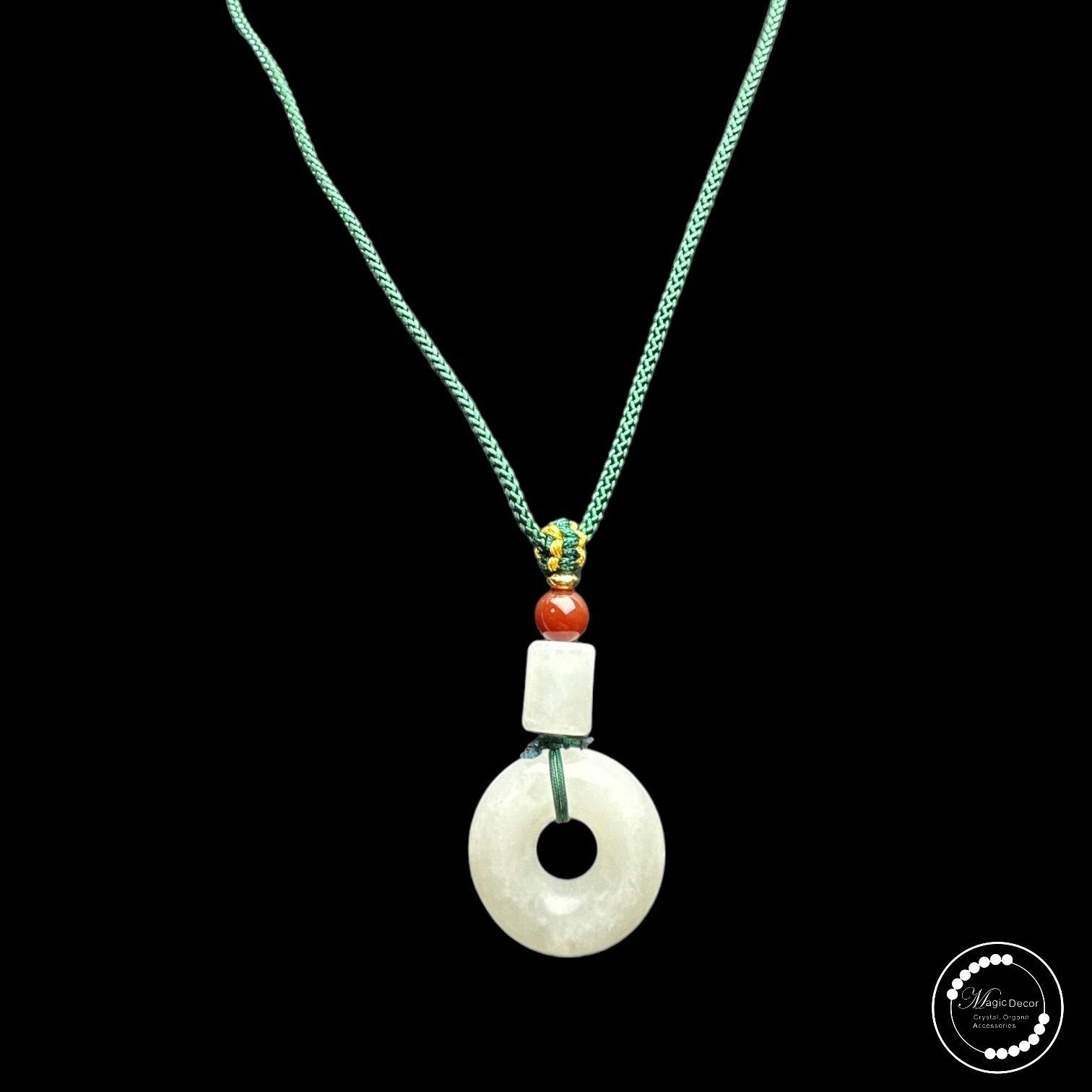 250405 - C92 羊脂白玉平安扣吊咀墨綠繩頸鏈