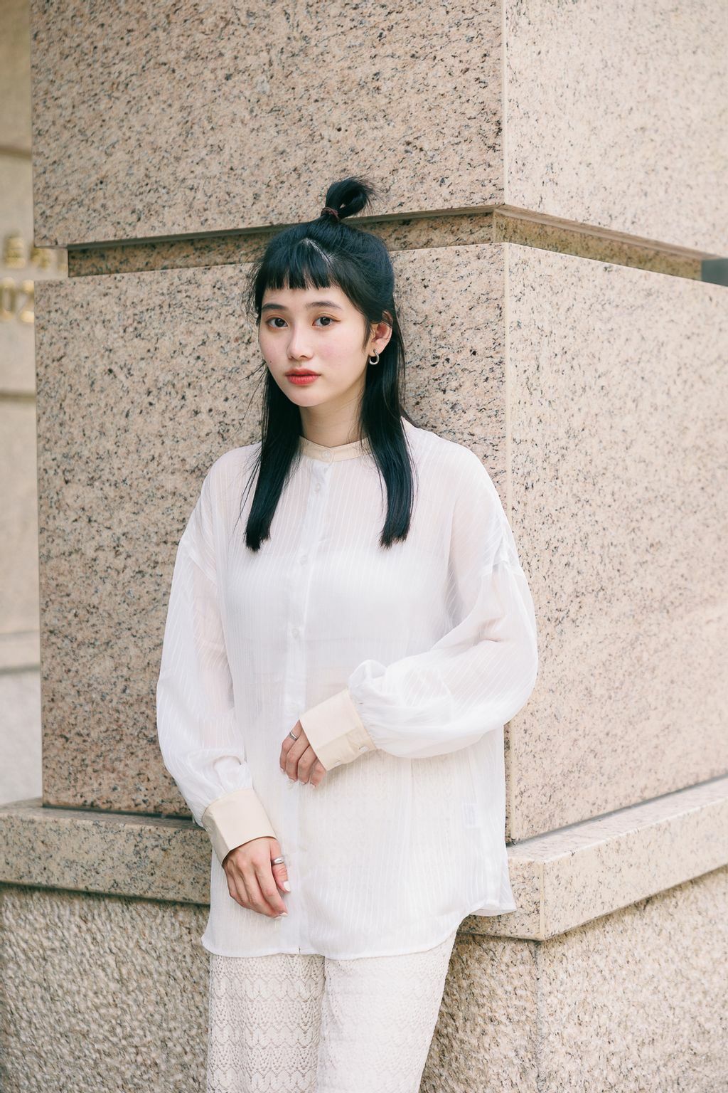 透膚線條中山領襯衫(兩色-白/米)