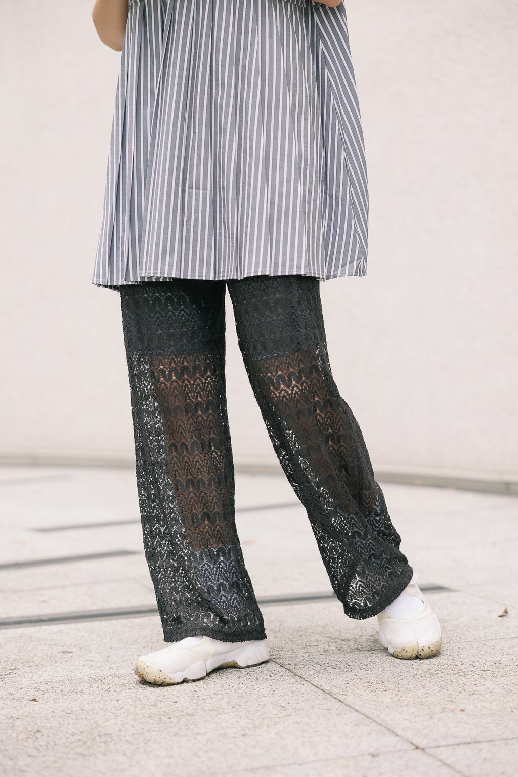 針織蕾絲闊腿褲(三色-炭灰)