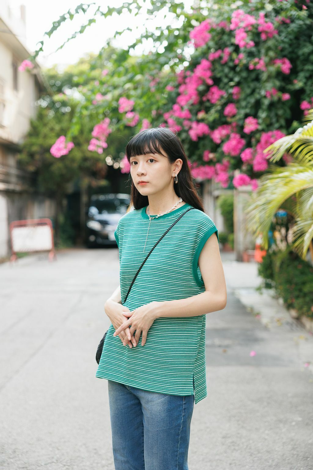 (限量)撞色線條無袖上衣(兩色-綠)