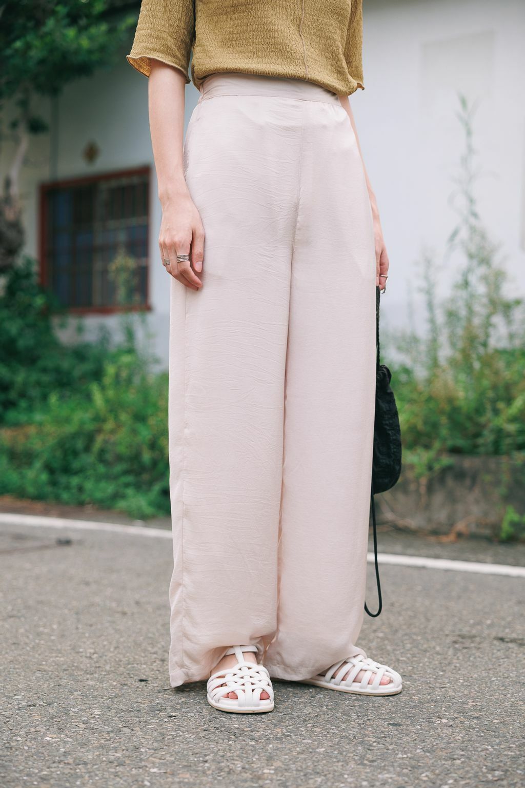 復古緞面直筒褲(兩色-香檳杏)