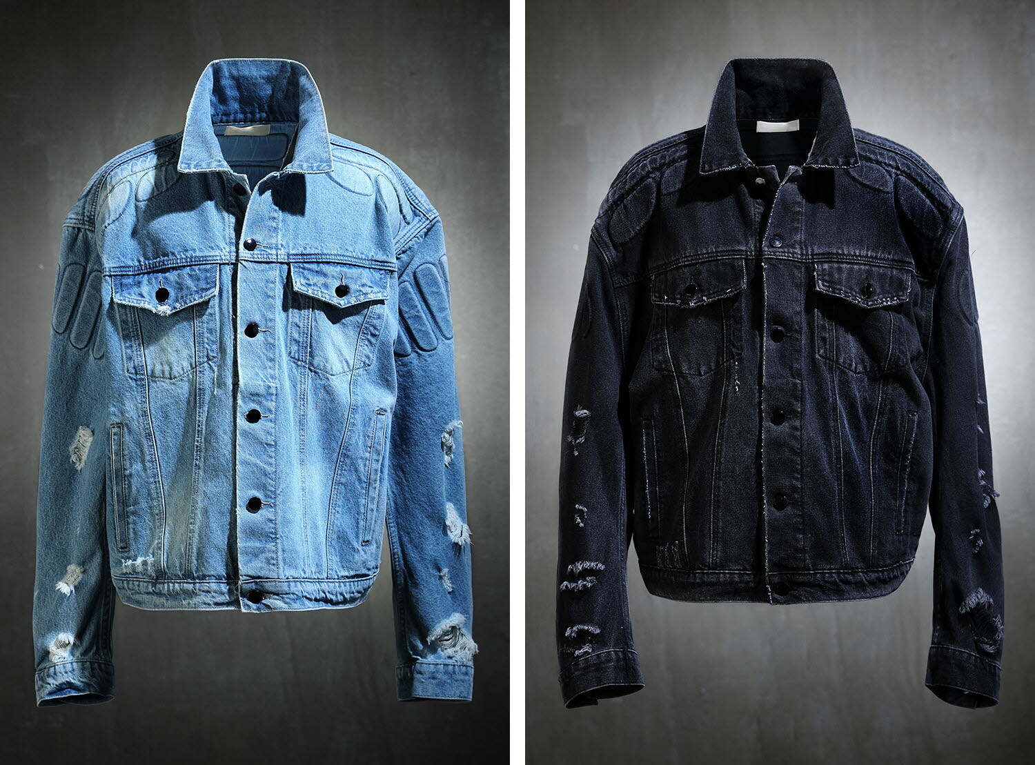 肩部壓花騎士牛仔夾克