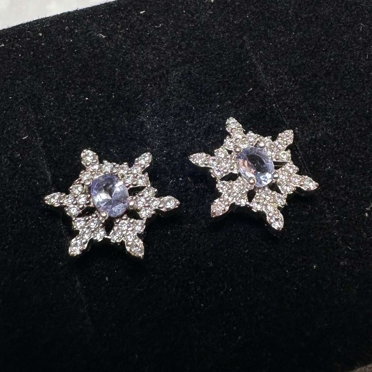 925銀耳環 雪花藍寶石耳環