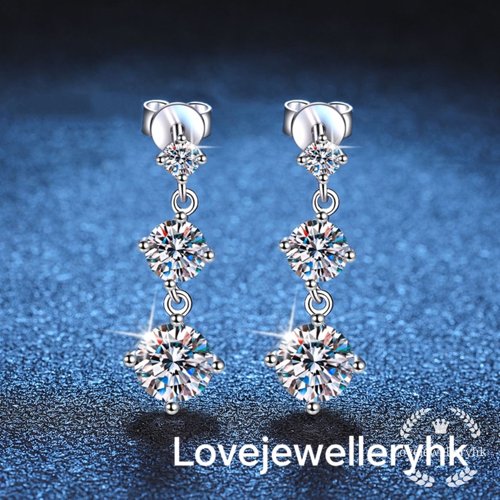 莫桑鑽三鑽長款耳環    E3.2C029