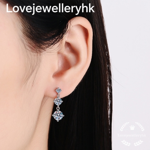 莫桑鑽三鑽長款耳環    E3.2C029