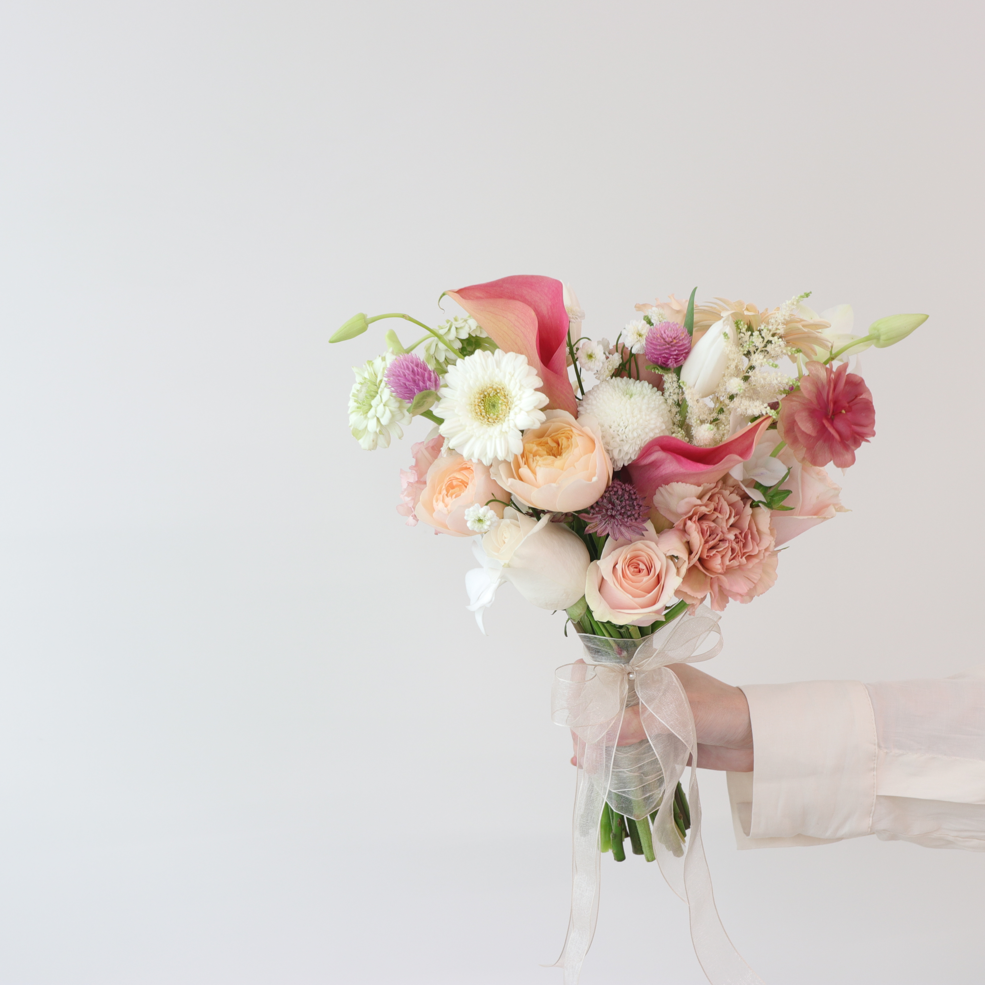 Wedding bouquet -白粉橘色系捧花 Size L