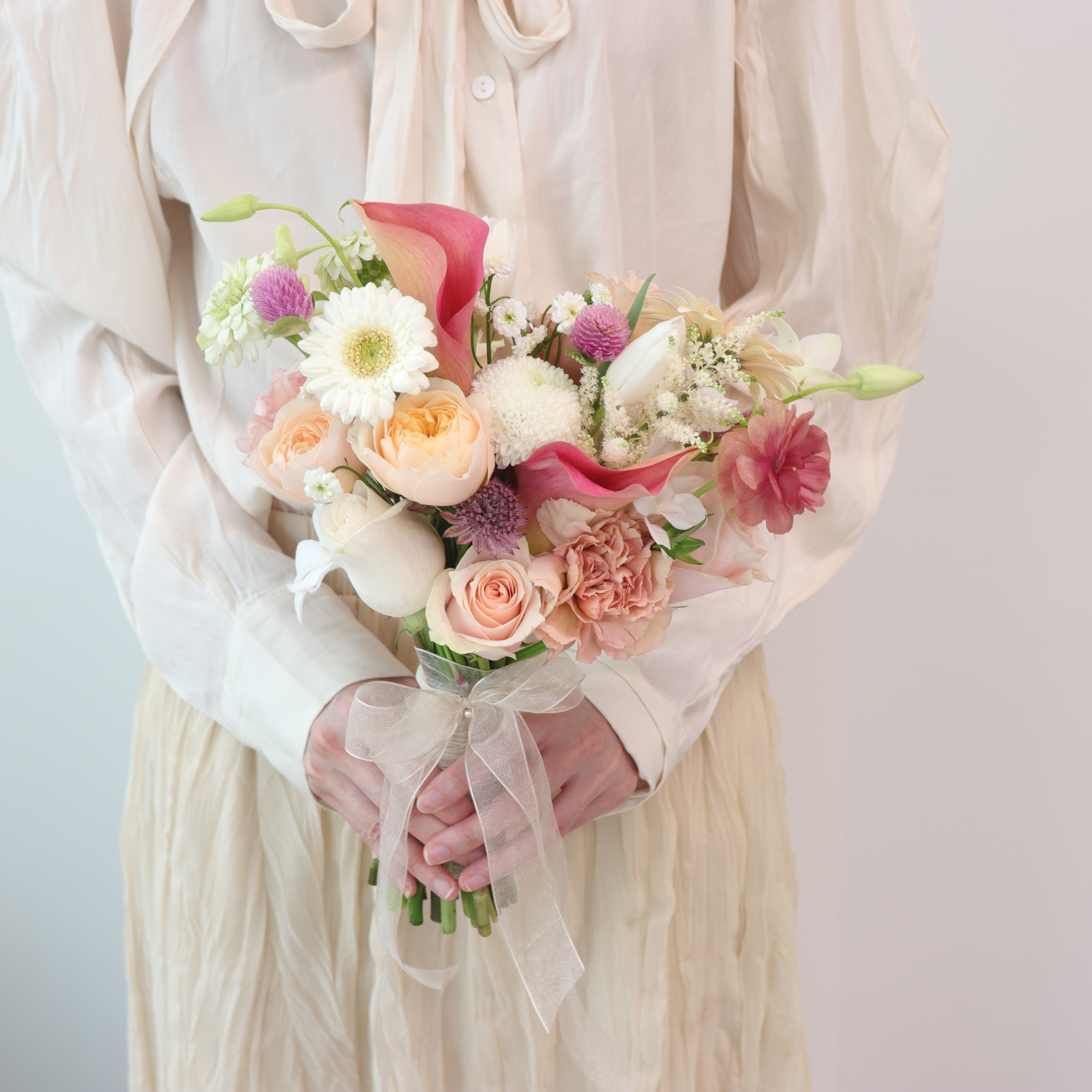 Wedding bouquet -白粉橘色系捧花 Size L