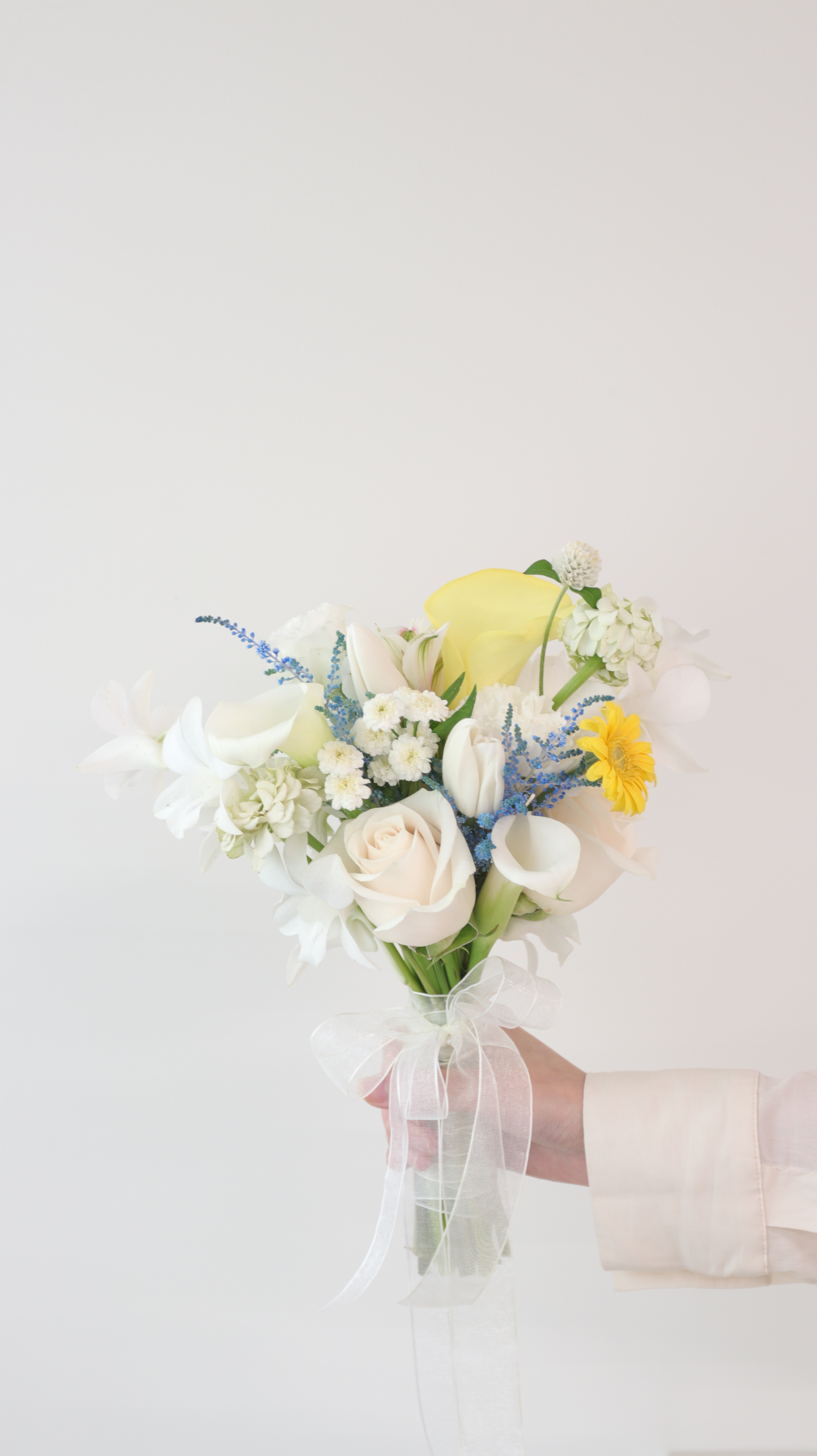 Wedding bouquet -白黃藍色系捧花 Size M