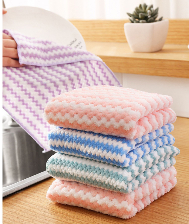 条纹珊瑚绒抹布 （绿色）