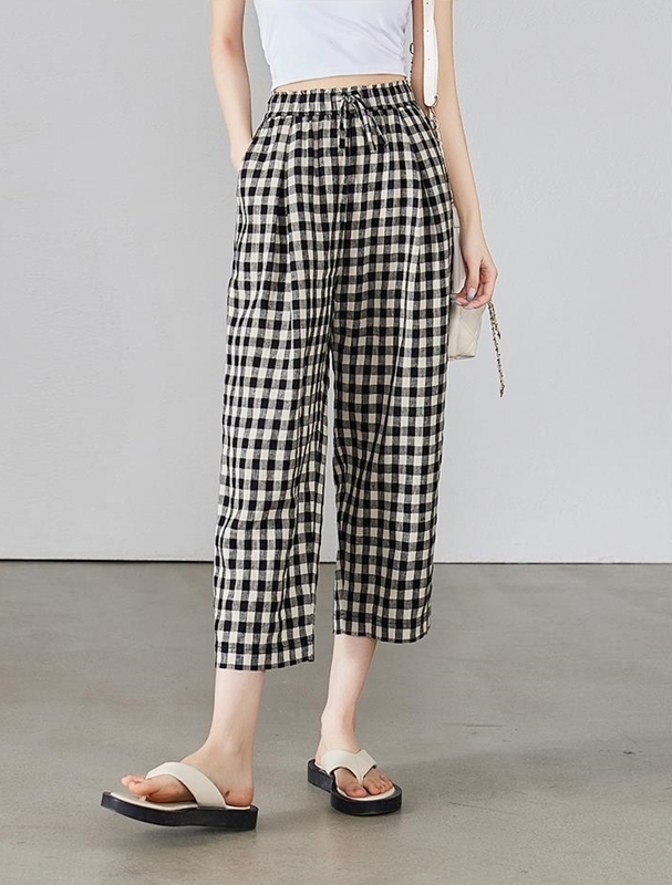 格紋九分寬褲 格紋
