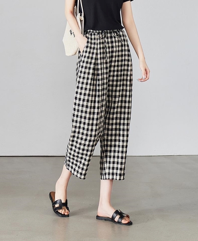 格紋九分寬褲 格紋