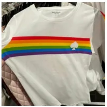 [S] KATE SPADE RAINBOW STRIPE LOGO TEE,FRESH WHHITE, KC384-FRESH WHITE (SKS781)