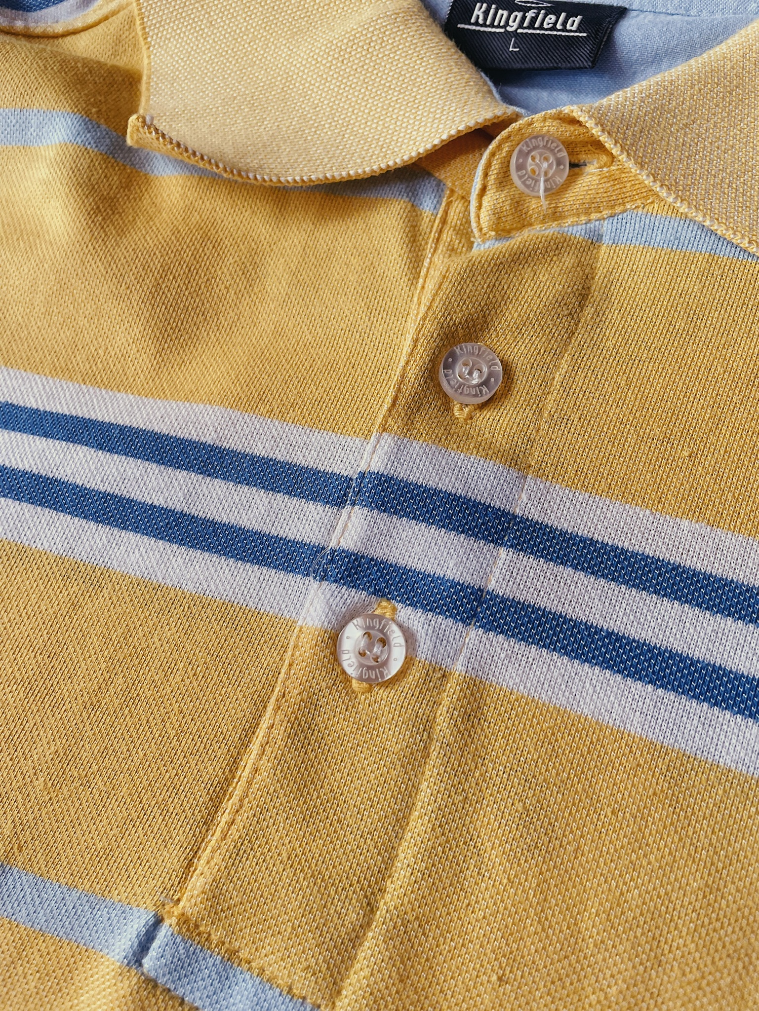 Vintage POLO Shirt / 古著Kingfield黃白條紋POLO衫