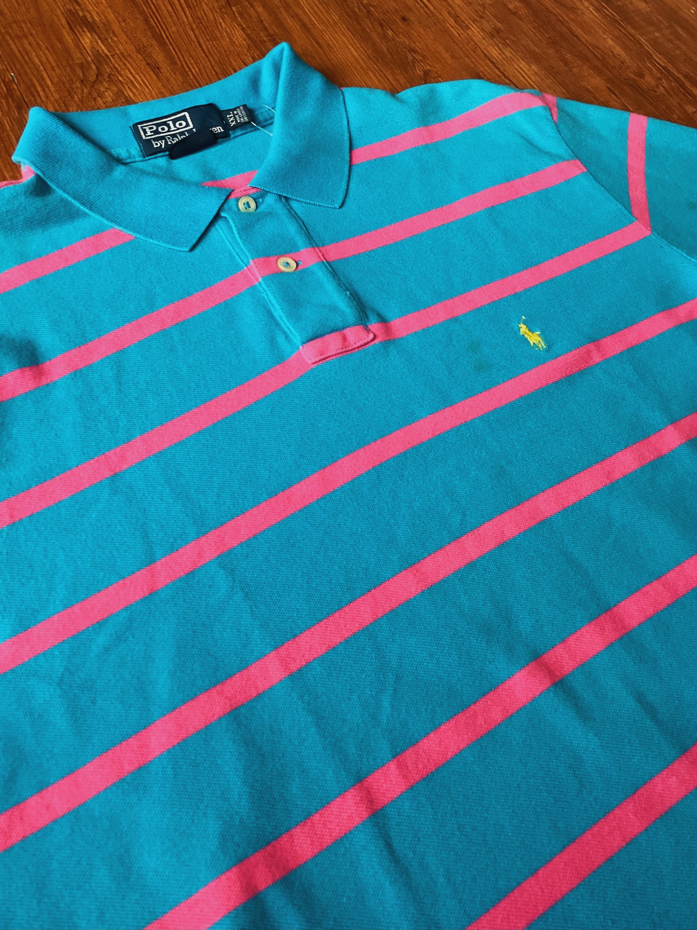 Vintage POLO Shirt / 古著Ralph Lauren藍粉條紋POLO衫