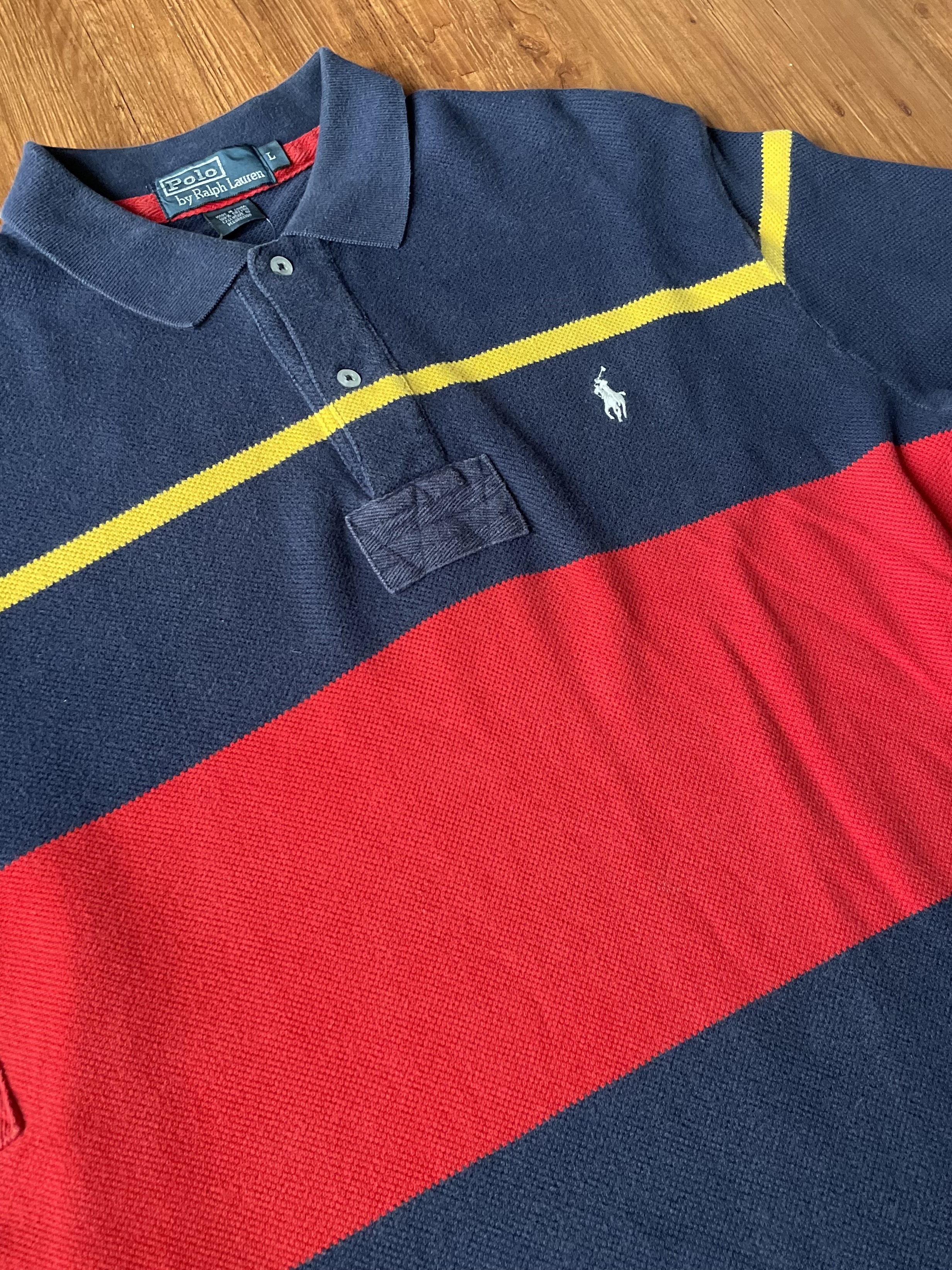Vintage POLO Shirt / 古著Ralph Lauren海軍藍拼接赤紅POLO衫